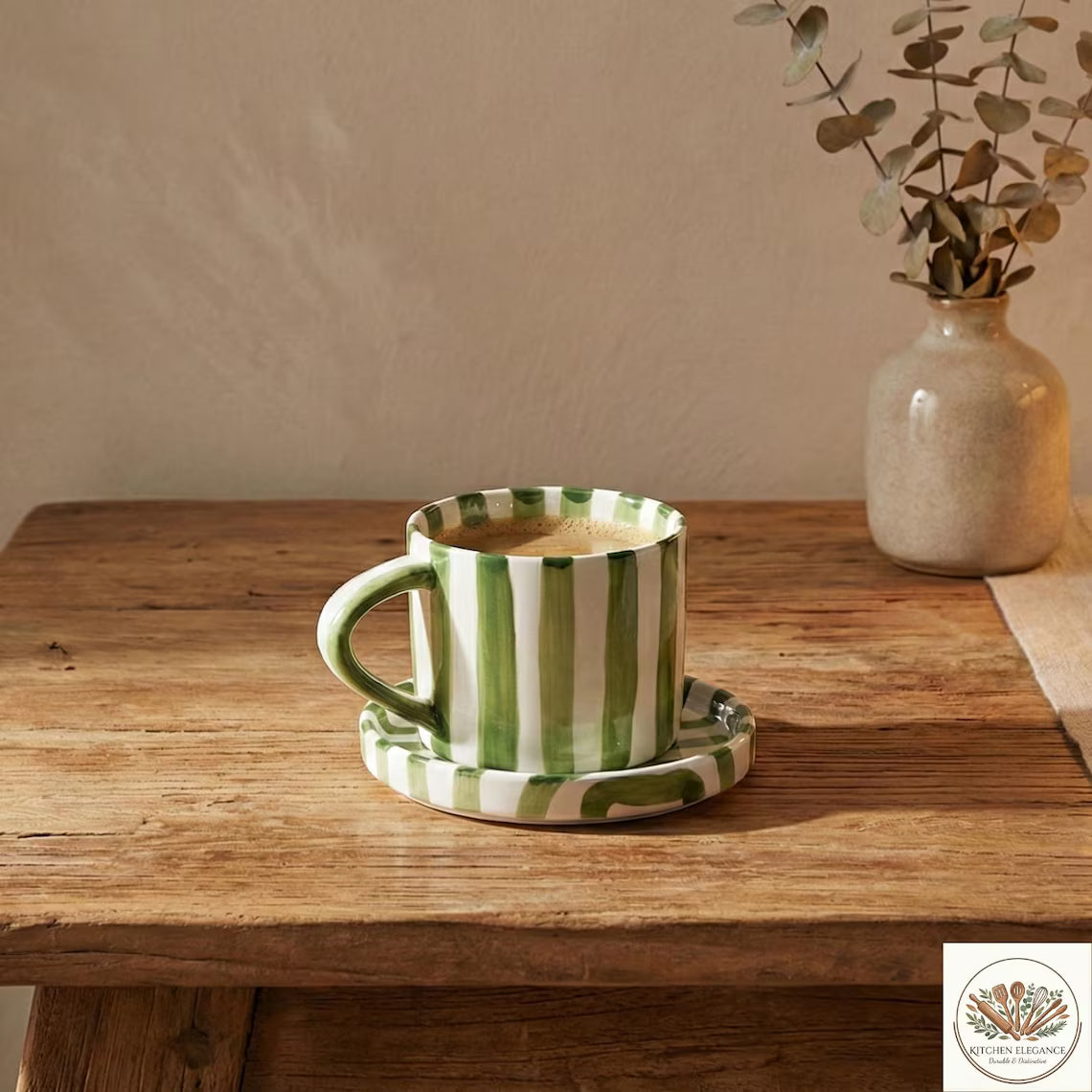 Minimalist Striped Ceramic Cup and Plate Set (280 ml)