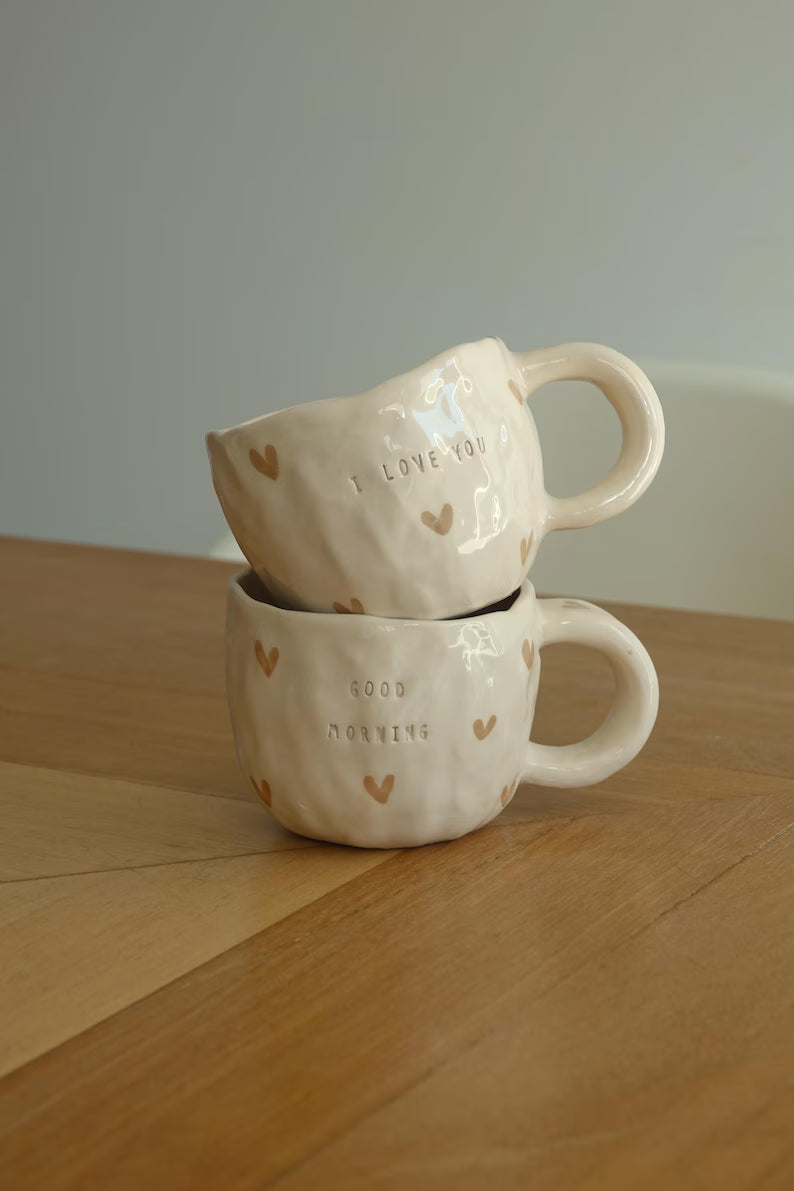 Custom Ceramic Mug With Beige Hearts