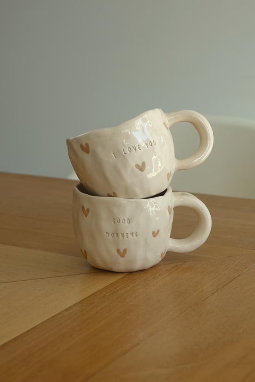 Custom Ceramic Mug With Beige Hearts